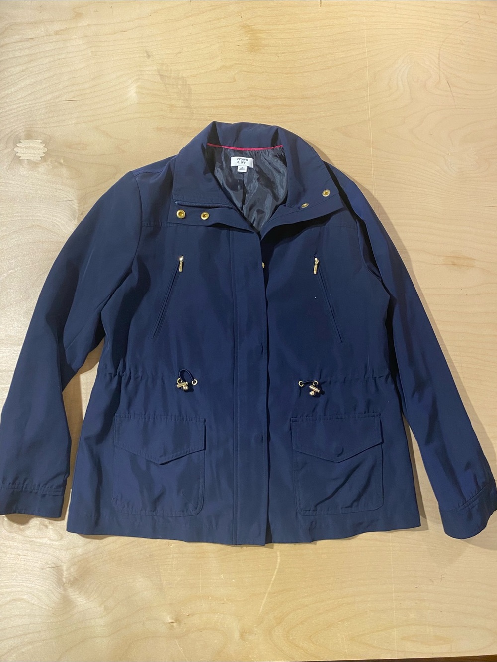 crown & ivy Navy Utility Anorak Jacket with Gold-Tone Accents Medium (SH)